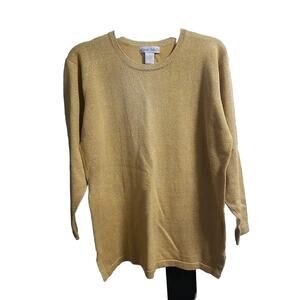 Vtg David Hollis Gold Metallic Sparkle Long Sleeve Knit Tunic Top Sz. M